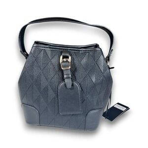 La Terre Quilted Geometric Vegan Leather Bucket Crossbody Bag Black w Pouch NWT